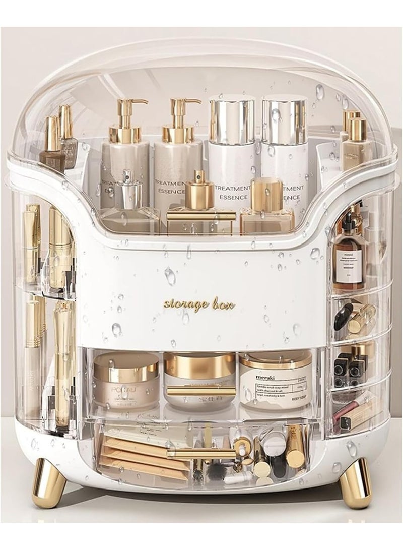 Large Luxury Cosmetic Storage Organizer – Multi-Drawer Transparent Makeup Organizer Box with Lid, Lipstick Holder, Skincare and Perfume Storage – Elegant White Capsule Design with Golden Handles and Legs for Professional Makeup Stations - Image 5